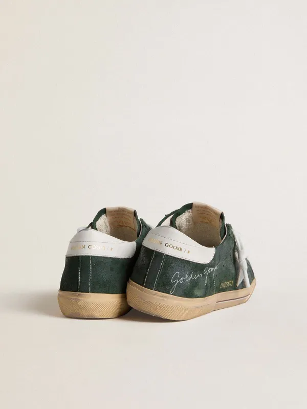 Golden Goose Super-Star In Green Suede With Silver Metallic Leather Star And Leather Heel Tab (GMF01015.F007890.60643) (4)