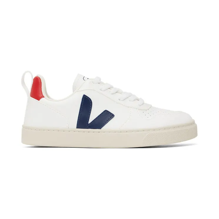 VEJA Kids White & Navy V-10 Lace-up Sneakers (CX0712570C)