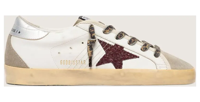 Golden Goose Super-Star With Burgundy Glitter Star And Silver Heel Tab (GWF00102.F004057.11372)