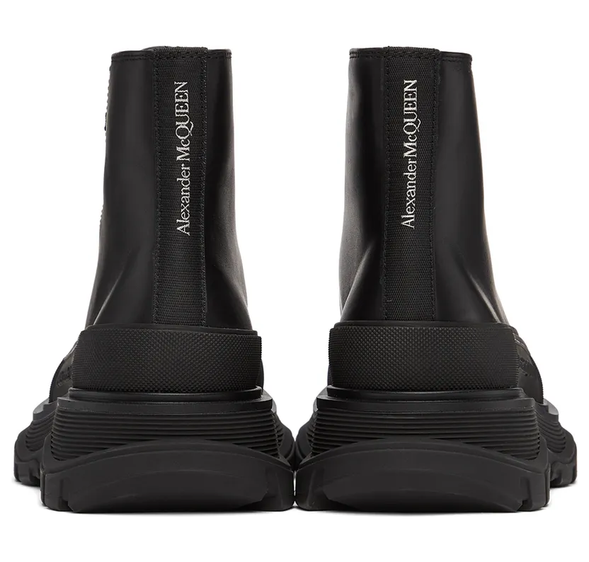 Alexander McQueen Black Leather Tread Slick Sneakers (633900 WHZ62) (4)