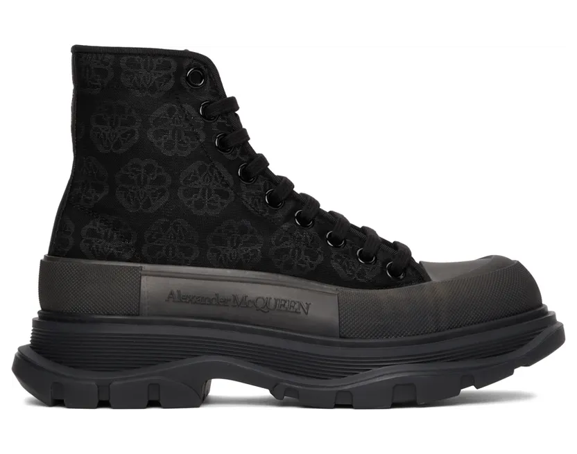 Alexander McQueen Black Floral Tread Slick High Sneakers (662675W4Q32)