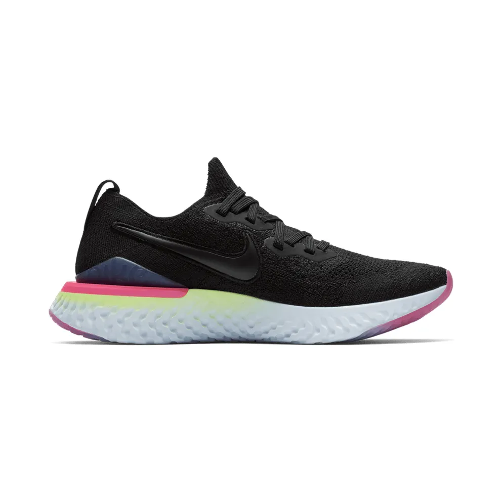 Nike Epic React Flyknit 2 Black Sapphire Hyper Pink (W) Black/Black-Sapphire-Lime Blast-Hyper Pink-Blue Tint (BQ8927-003)