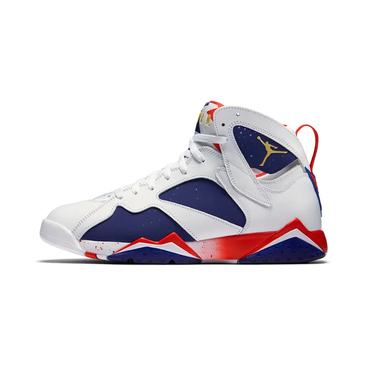 Air Jordan 7 Retro Olympic Tinker Alternate “White / Deep Royal Blue / Fire Red / Metallic Gold Coin” (304775-123)