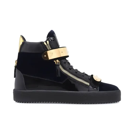 Giuseppe Zanotti Coby fluwelen mid-top met dubbele bandjes “Black” (RU20043001)