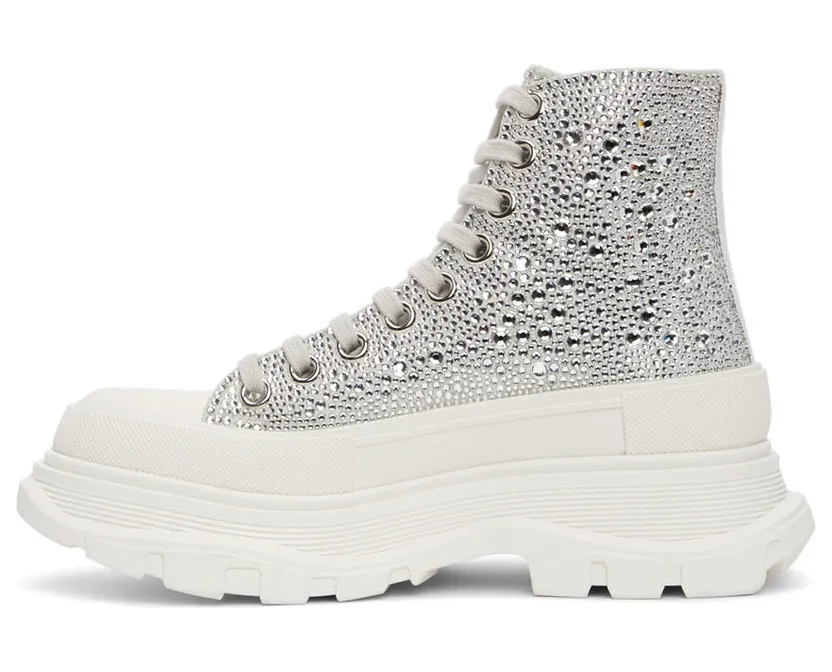 Alexander McQueen White Glitter Tread Slick Sneakers (685700WHCEJ) (3)