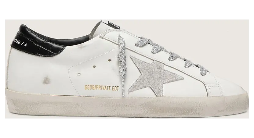 Golden Goose Super-Star With White Suede Star And Black Croc-Print Leather Heel Tab (GWF00101.F002365.10283)