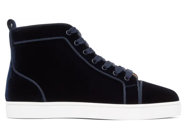 Christian Louboutin Navy Velvet Louis Orlato High-Top Sneakers (3200694)