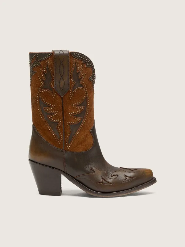 Golden Goose ’70 Wish Star Low Boots In Brown Leather With Heel And Micro-Studs (GWF01139.F008815.55381)