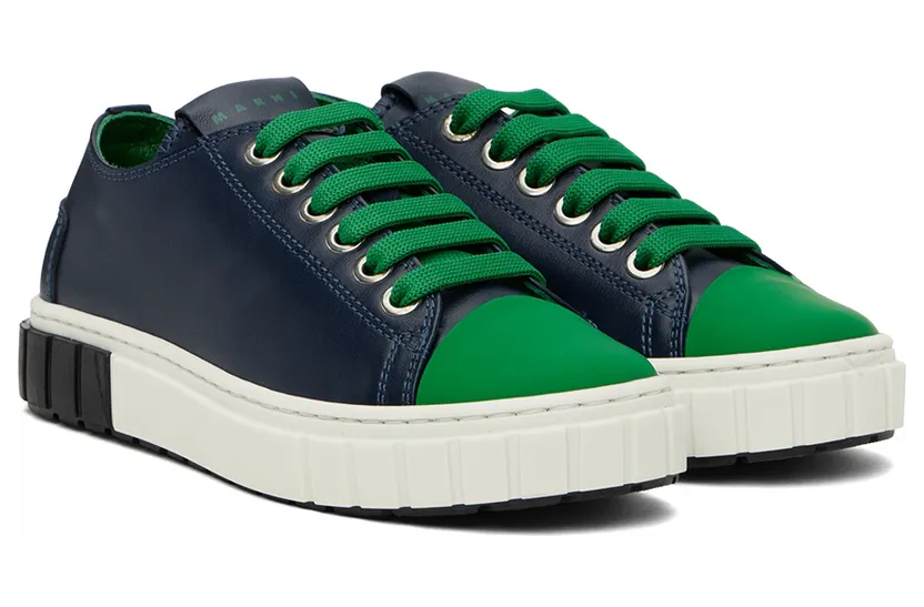 Marni Kids Navy Logo Lace Sneakers (69019) (4)