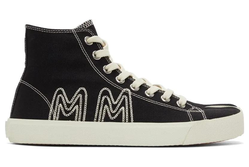 Maison Margiela Black & Off-White Canvas Embroidered Tabi High-Top H8650 BLACK (S57WS0399 P4080)