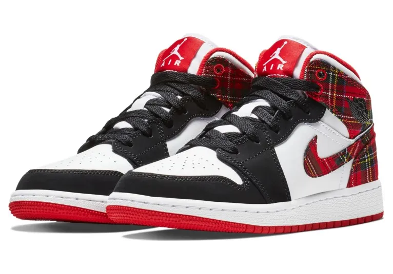 Air Jordan 1 Mid GS White Black Red (554725-607)