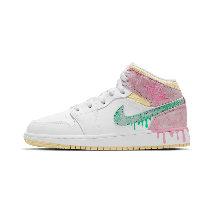 Air Jordan 1 Mid Paint Drip (GS) “White / Arctic Punch / Pale Vanilla / Green Glow” (DD1666-100)