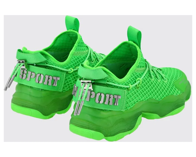 Plein Sport Hyper Sport Low-Top Sneakers in Mesh with Applied Logo and Pull Tab Green (SADSUSC0522STE003N27) (2)