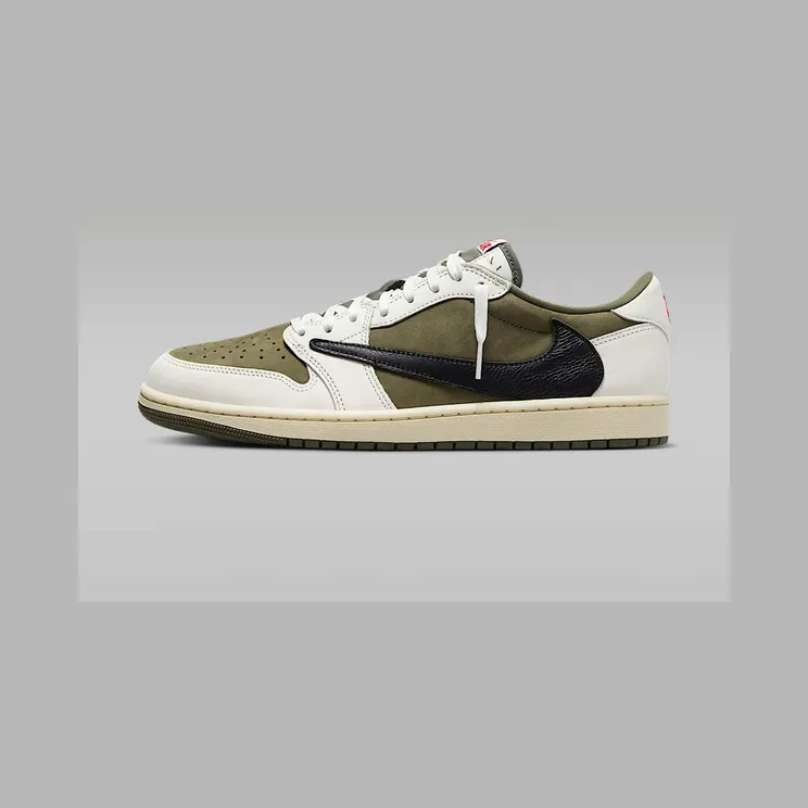 Air Jordan 1 Low Travis Scott – “Medium Olive / Sail / Muslin / Black” (DM7866-200)