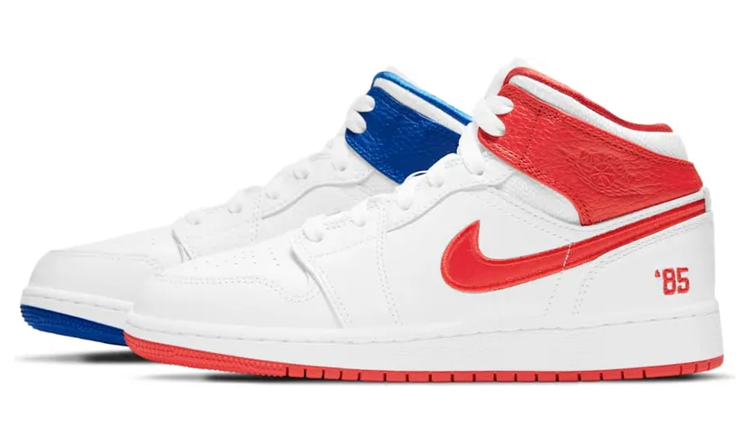 Air Jordan 1 Mid 85 GS White Red Blue (DH0200-100)