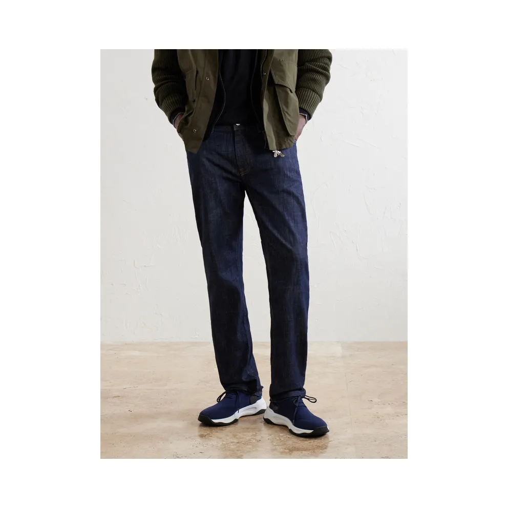 Berluti Shadow Logo-Embroidered Leather-Trimmed Stretch-Knit Navy (S6610-010)