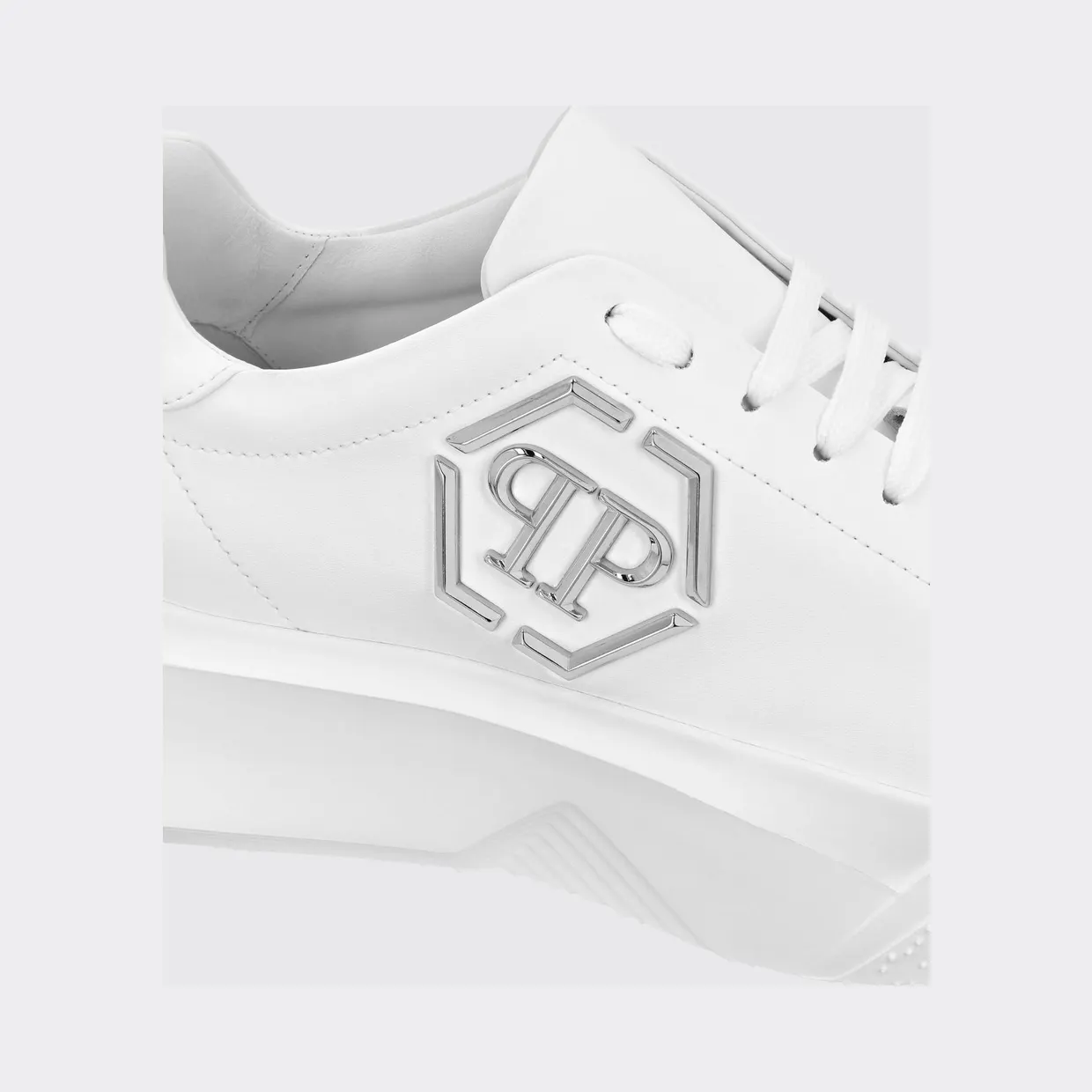 Philipp plein Smooth Leather Low-Top Sneakers with Monogram and Hexagon Logo White (UABSUSC0348PLE075N01) (2)