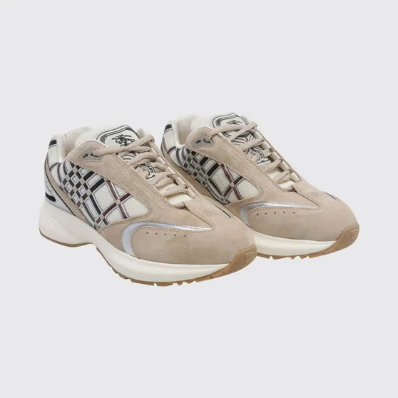 BURBERRY Eclipse Runner Suede and Mesh Check Pattern Sneakers Silver (8127713)