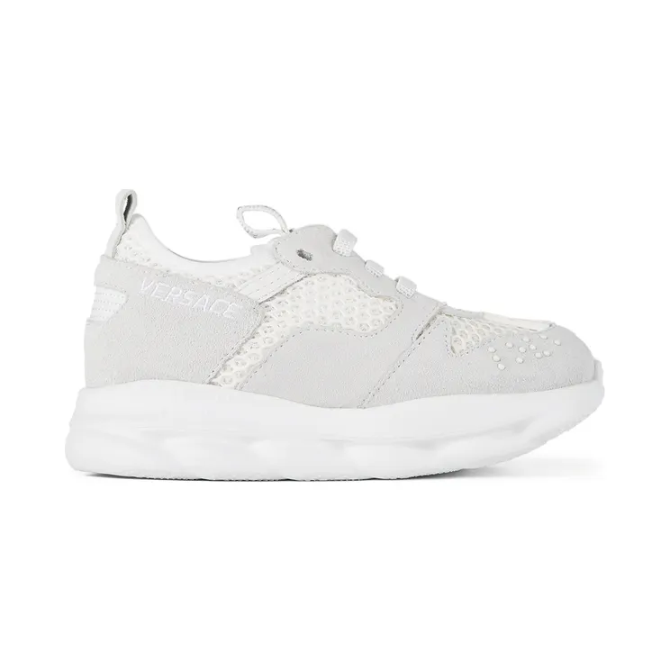 Versace Kids White & Grey Chain Reaction 2 Sneakers (YGX00032_YB00379_YS01)