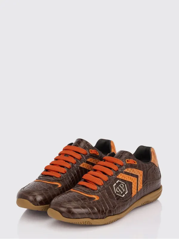 Philipp plein Pit-$top Crocodile Print Leather Sneakers Brown (SAFSUSC0907PLE010N04)