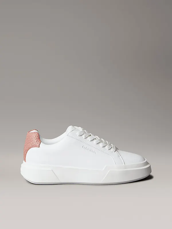 Calvin Klein Ck Avenue – Smooth Leather Logo “BRIGHT WHITE/BLUSH/DESERT TAUPE” (YW0YW02036061)