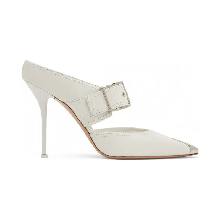 Alexander McQueen Punk Buckle Mules New Ivory Silver (709992 WHSWD 9359)