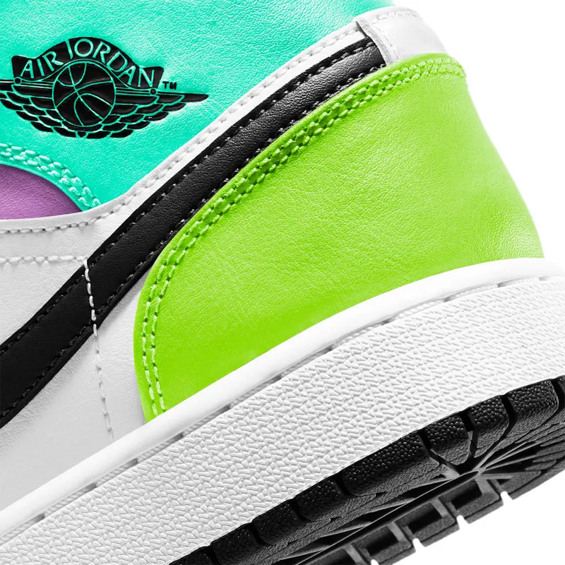 Air Jordan 1 Mid Pastel Black Toe (GS) (2021) – “White / Black-volt-green Glow” (554725-175)