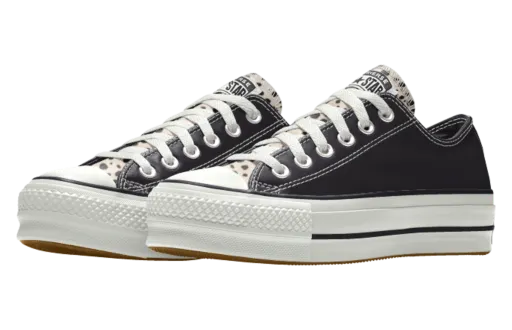 Converse Custom Leather Platform Chuck Taylor All Star Low Top Black Black ((568162C))