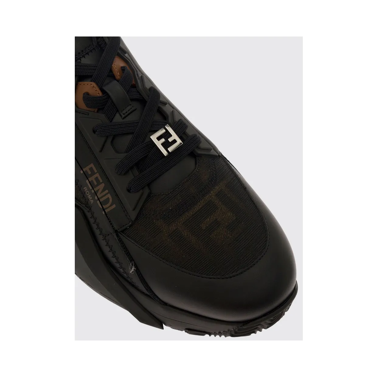 Fendi Flow Low-Top Technical Fabric Sneakers with FF Monogram and Side Zip Black (7E1392AQ69F1C38) (3)