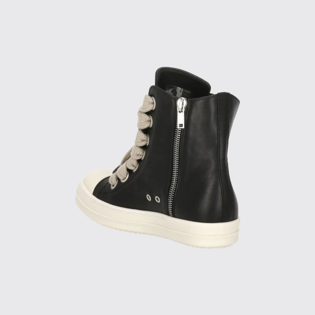 Rick owens High-Top Smooth Leather Trainers with Zip Closure and Rubber Toe Black (RU02F4892LCOW2911) (2)