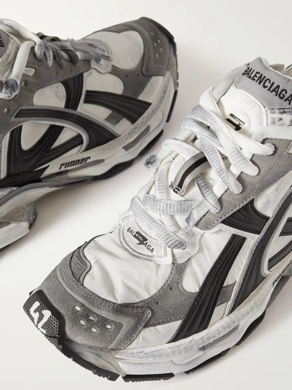 Balenciaga Runner Distressed Nylon, Suede and Rubber Gray (772774W3RNY)