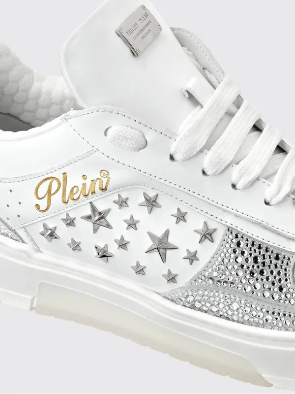Philipp plein Low-Top Leather and Suede Sneakers with Studs and Rhinestones White (PAESUSC0756PLE075N01) (3)