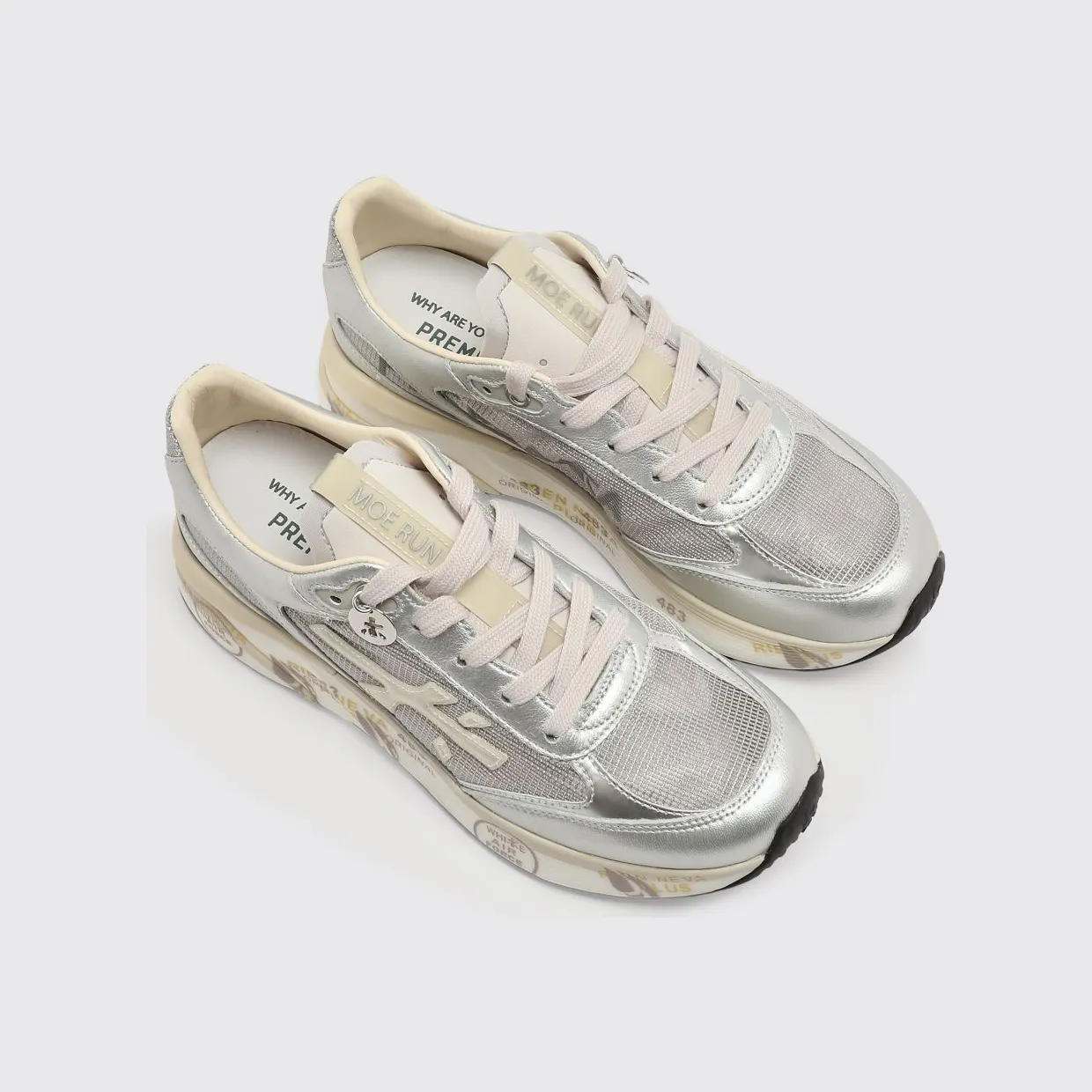 Premiata Moerund Laminated Leather and Mesh Sneakers Silver (MOERUND8084)