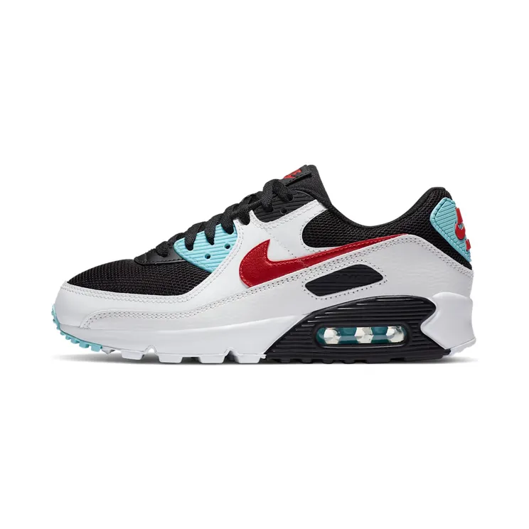 Nike Air Max 90 “Summit White / Bleached Aqua-Black-Chile Red” (DA4290100)