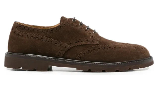 Henderson Baracco Suede Lace-up Fastening Brogue “Brown” (GEORGE.S.8 COFFE)