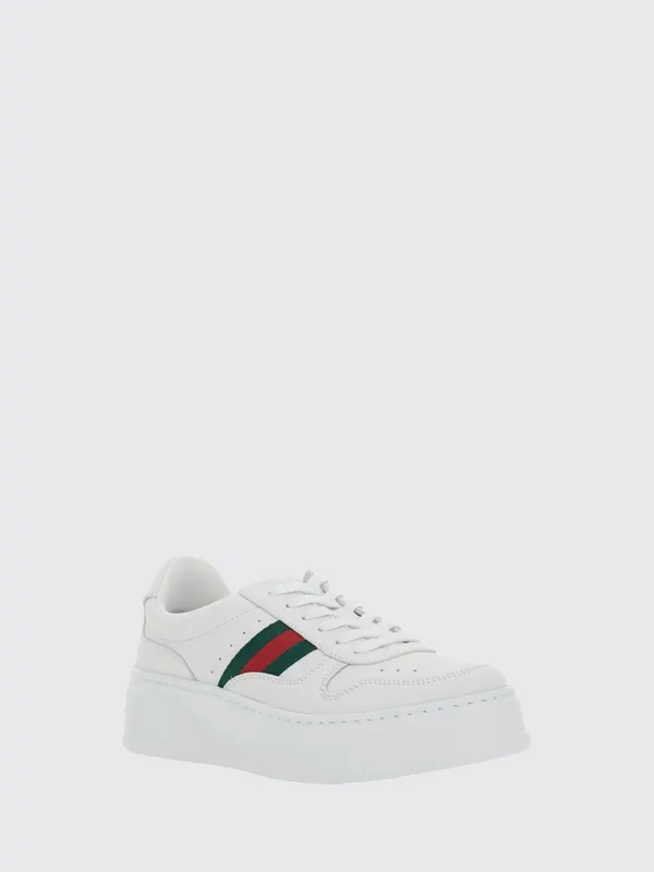 Gucci Low-Top Platform in Calf Leather with Web Stripe White (848307UPG409064)
