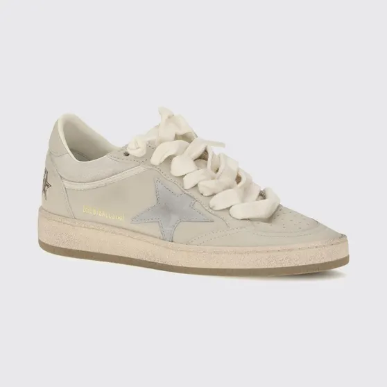 Golden goose Ball Star Distressed Laminated Leather Sneakers with Contrast Logo Cream (GWF00771F00870112522)
