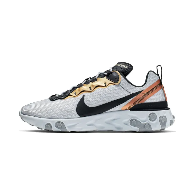 Nike React Element 55 Gold Ranger “Pure Platinum / Black” (CD7627-001)