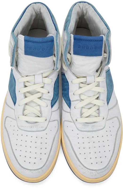 Rhude White & Blue Rhecess Hi Sneakers (RHSS21FO00000028)