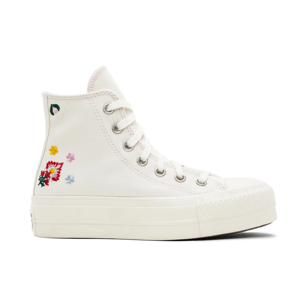 Converse Chuck Taylor All Star Lift Platform mit Blumenstickerei Egret/Schwarz/Pink Foam (A02198C)