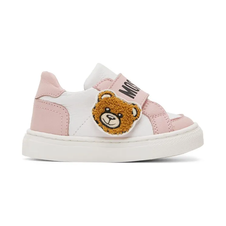 Moschino Baby White & Silver Teddy Velcro Sneakers (71691)