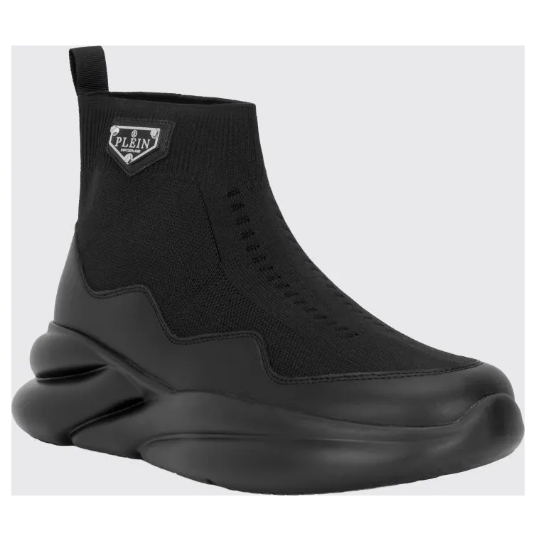Philipp plein High-Top Slip-On Knit Sneakers with Sock Ankle Black (UAFSUSC1080PTE120N0202)