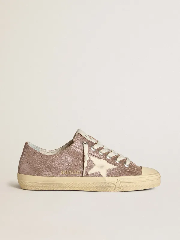 Golden Goose V-Star In Light Brown Metallic Suede With Cream Leather Star (GWF00129.F006549.55629)