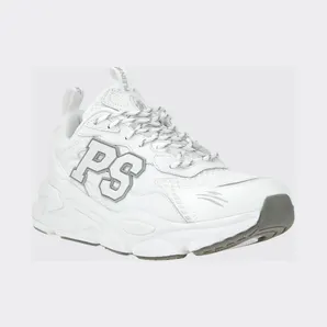Plein Sport Leather and Mesh Low-Top Trainers with Contrast Monogram White 1 (SAESUSC0743STE003N01)