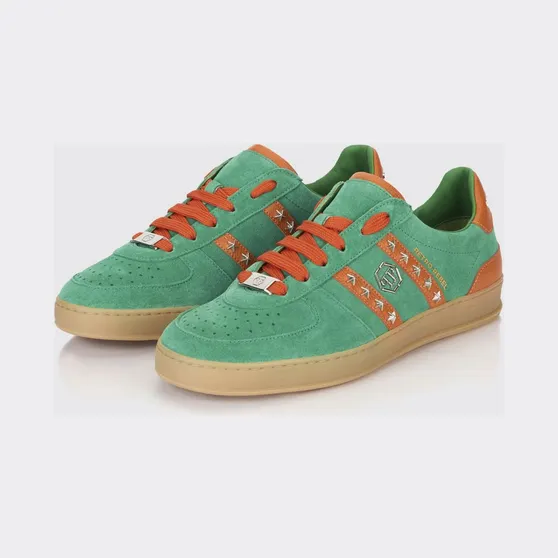 Philipp plein Retro Rebel Suede Sneakers with Applied Stars Green (SAFSUSC0911PLE009N05)