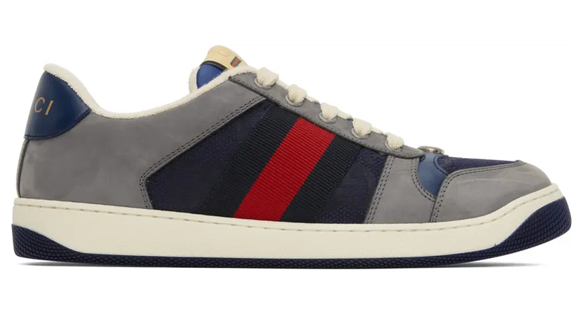 Gucci Navy & Gray Screener Sneakers (576223 FAA3T)
