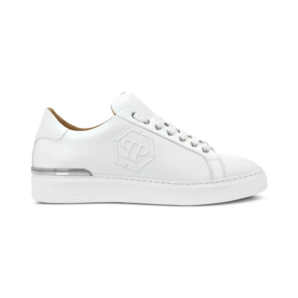 Philipp Plein Hexagon leren met logo-reliëf “White” (SAESUSC0692PLE075N)