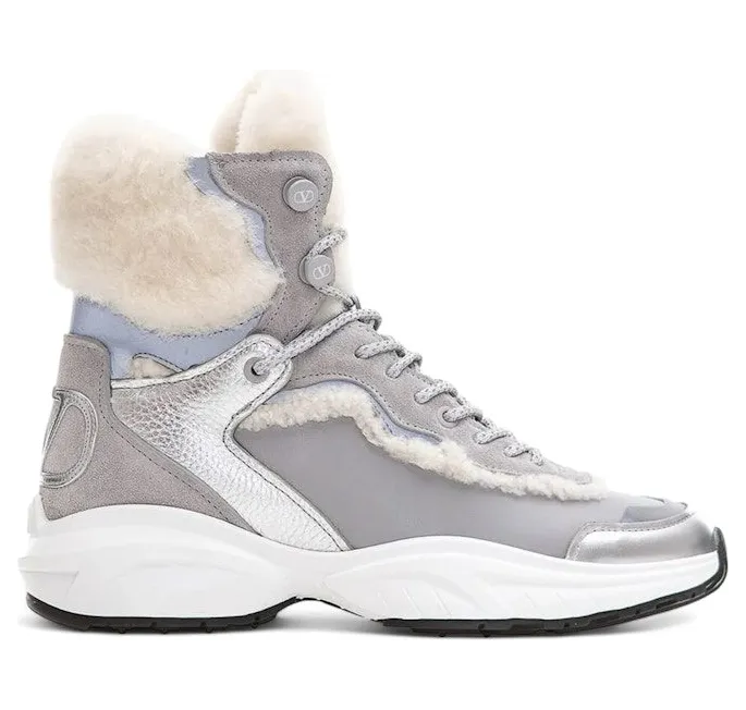 Valentino Garavani V Logo High-Top Shearling Sneakers Silver (WW2S0AH6 TMP ET4)