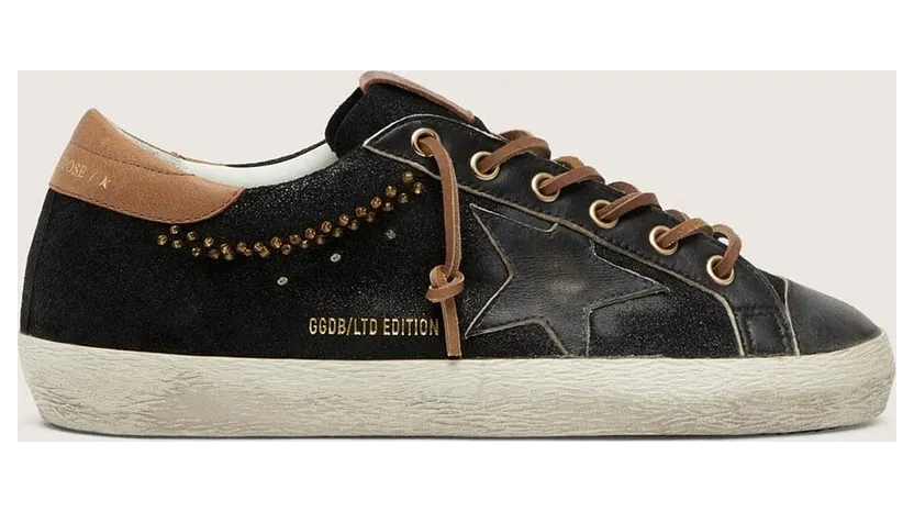 Golden Goose Women’S Super-Star Ltd In Black Glitter Leather With Black Leather Star (GWF01102.F008515.90301)