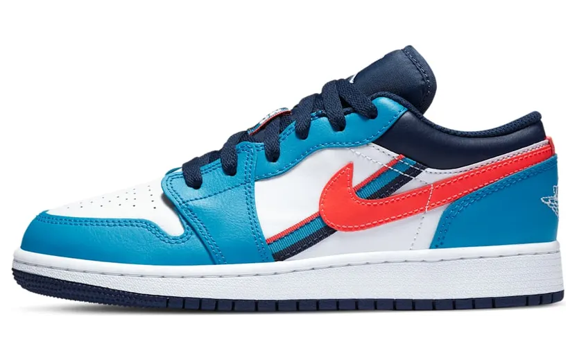 Air Jordan 1 Low Game Time GS “White / Blue Orbit / Midnight Navy / Flash Crimson” (CV4892-100)